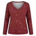 thumbnail image 5 of Womens Oversized Sweatshirts Sequin Print Long Sleeve V Neck Drop Shoulder Plain Pullover Tops Red, 5 of 5