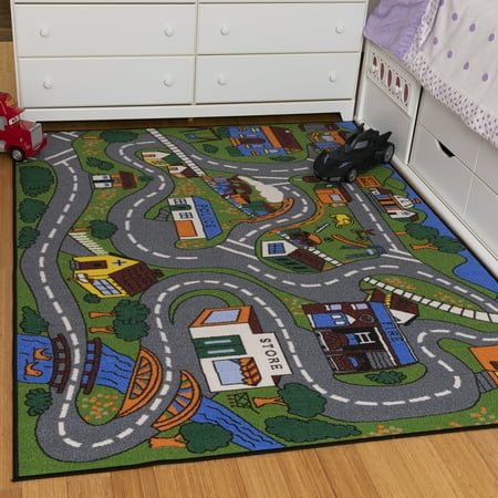 Kids Rugs Ottomanson Jenny Grey Base Educational City Life Road Traffic Non-Slip Area Rugs For Kids ()