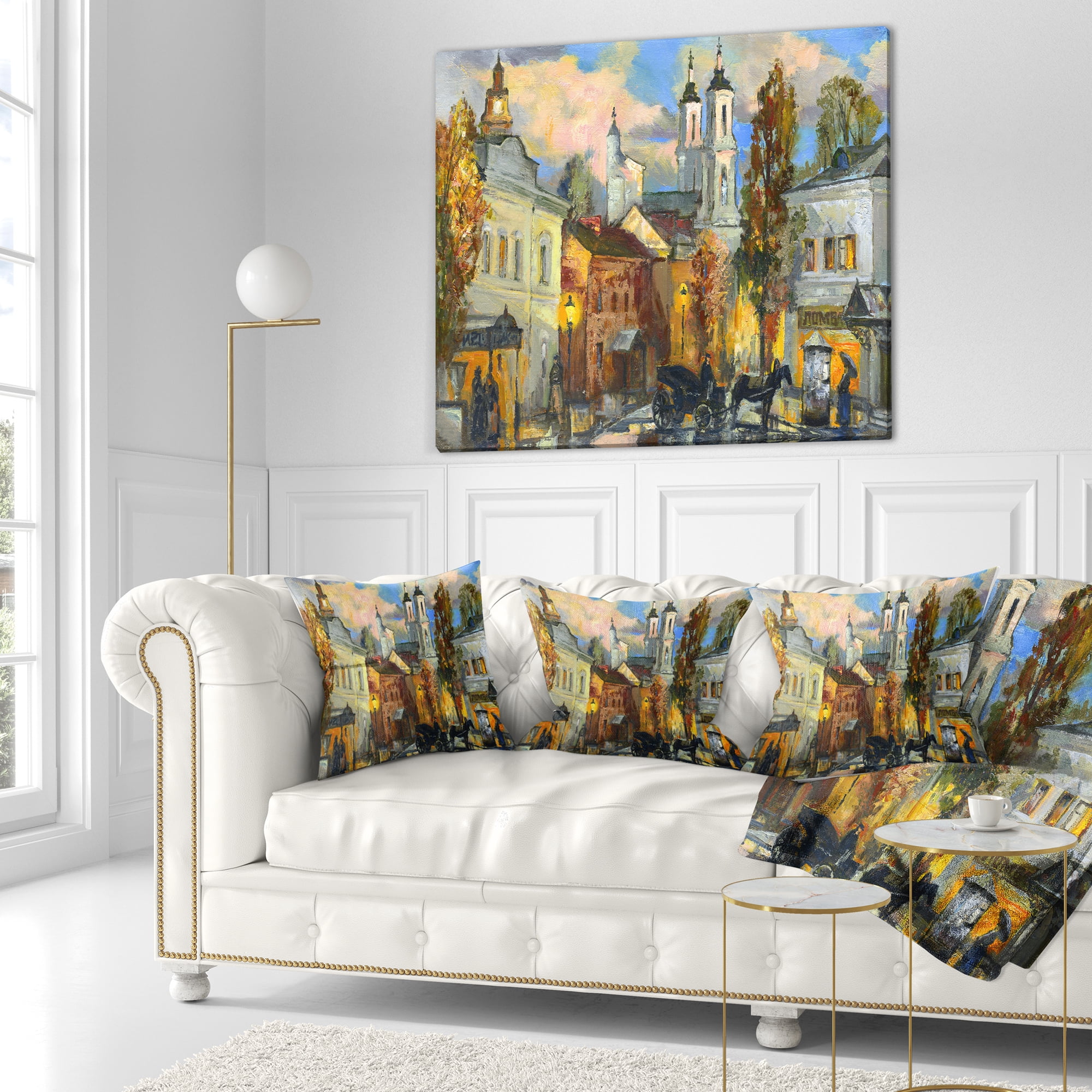 Designart Old City - Cityscape Throw Pillow - 18x18