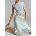 thumbnail image 2 of Mint Green Silk Satin Midi Skirt With Lace Hem Elastic Waist A-Line Flowy, 2 of 5