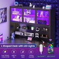 thumbnail image 5 of SEDETA L Shaped Office Desk with Storage, Large Home Office Desk with Power Outlets, LED Lights & Pegboard, Corner Computer Desk with 3 Drawers, 2-Tier Shelves & 3 Glass Doors, PC Workstation, Black, 5 of 9