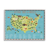 Stupell Industries Children's National Parks of America Map Animal Wildlife Graphic Art Gray Framed Art Print Wall Art, 20x16, by Abi Hall