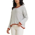 thumbnail image 4 of INSPIRE CHIC Women's Striped Sweater Casual Curved Hem Drop Shoulder Sweaters Pullover Top 2XL Light Gray, 4 of 6