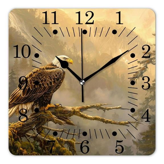 10 Inch Wall Clock Battery Operated Square Clock for Office, Kitchen, Outdoor, Living Room,Bald Eagle Cute