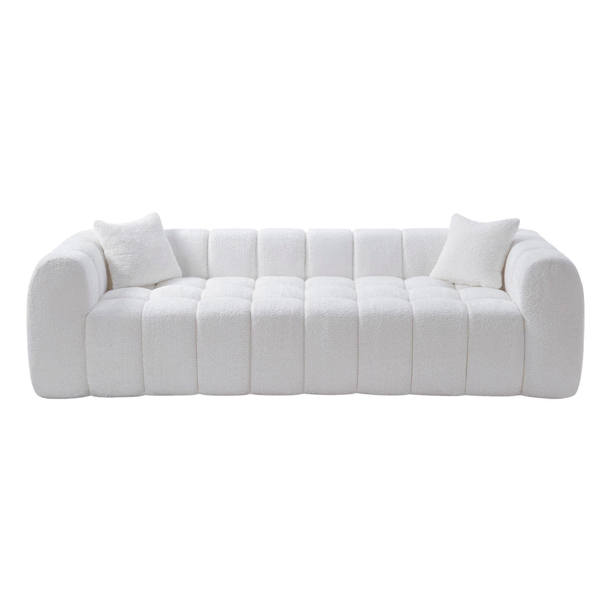AENKYO 103" Oversized Cloud Boucle Sofa, Modern 4-Seater Deep Seat Couch, No Assembly, Cloud White