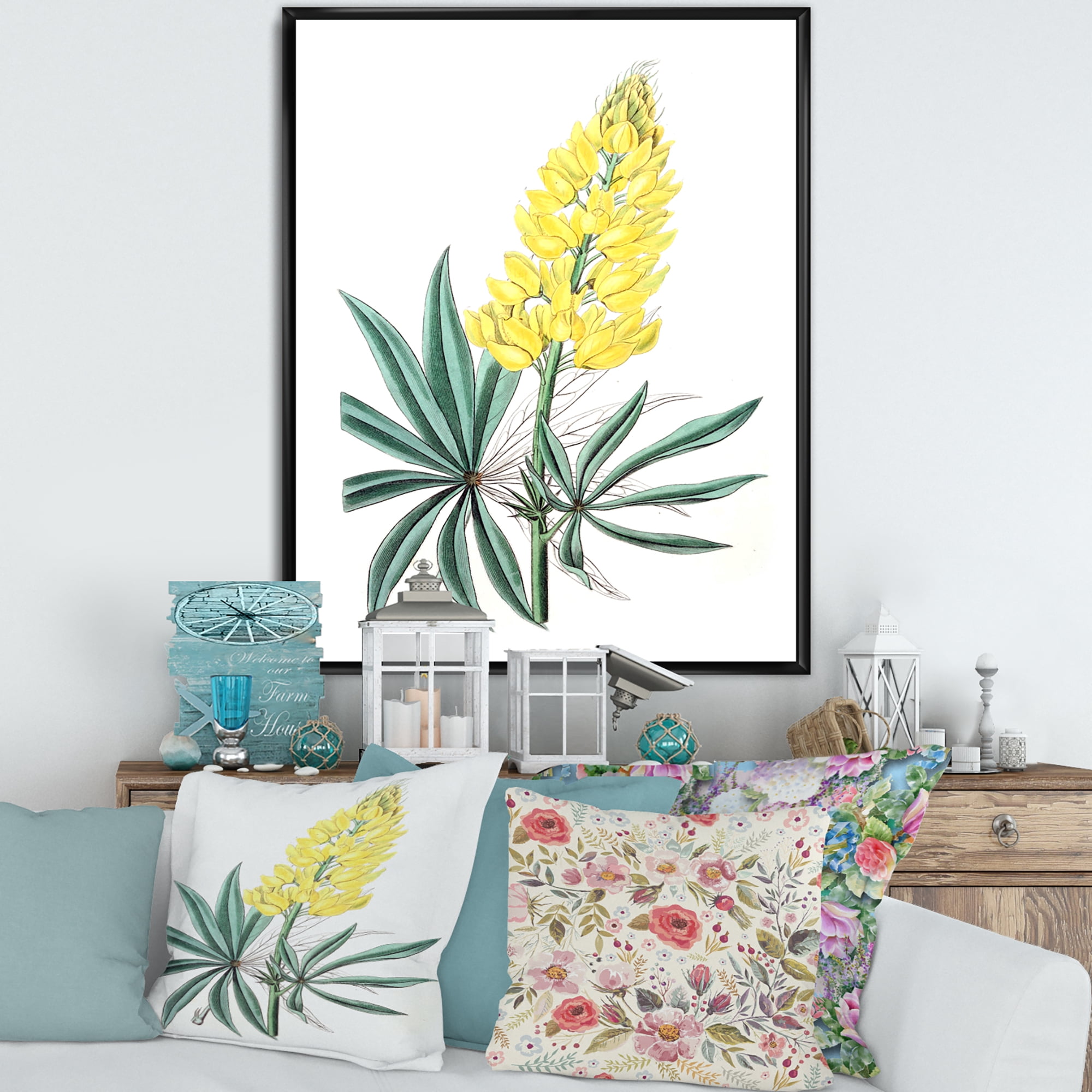 Designart 'Ancient Yellow Flower I' Traditional Framed Canvas Wall Art Print