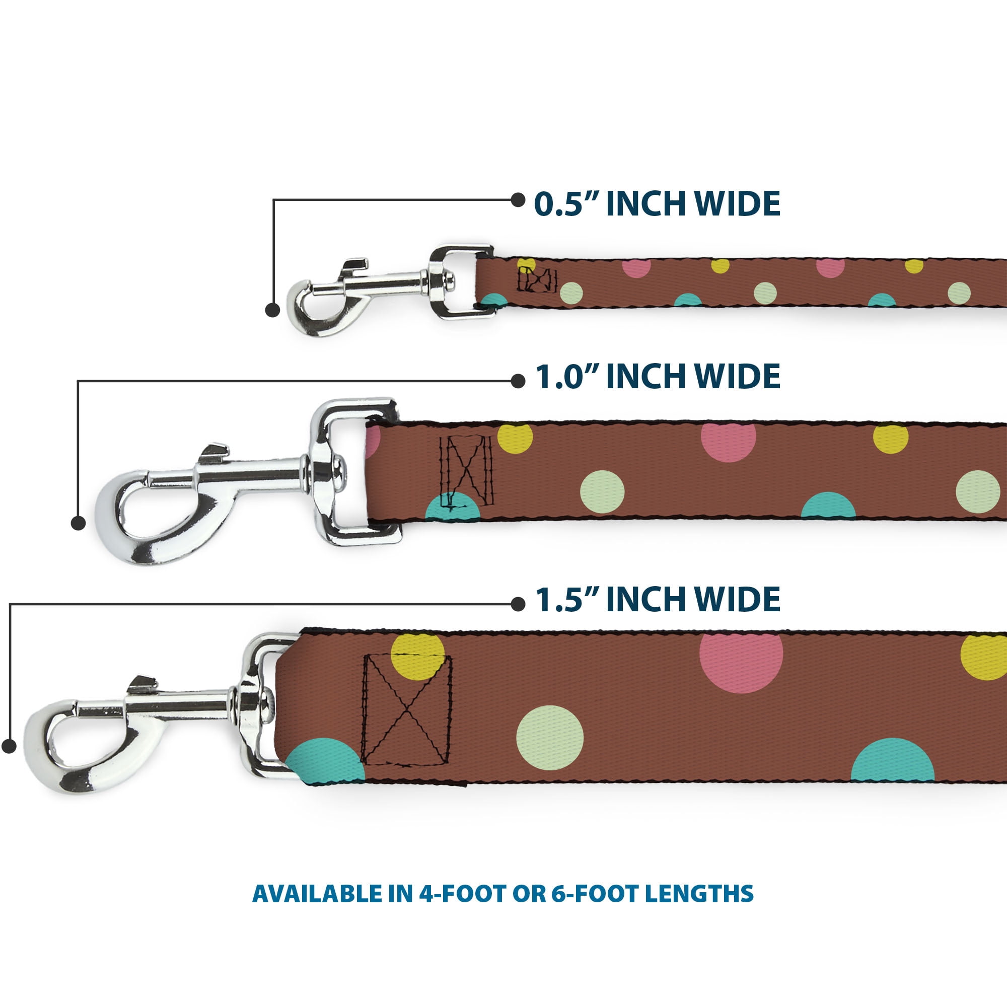 Buckle-Down Pet Leash, Dog Leash, Dots Brown Multi Pastel, 6 Feet Long 1.0 Inch Wide