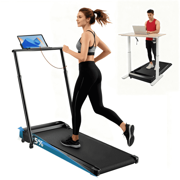 Bycyla4-in-1 Foldable Treadmill with Adjustable Handlebar, 2.5HP Motor for Walking & Jogging, 5% Manual Incline, LED Display, Compact Walking Pad for Home Use