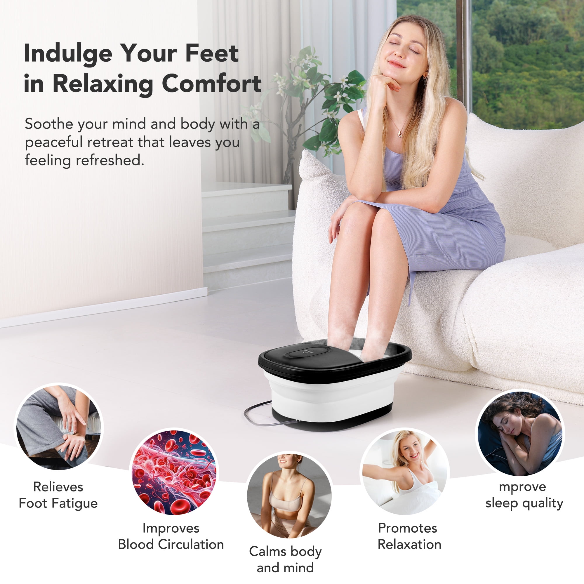 KNQZE Collapsible Electric Foot Spa with Heat-Maintaining