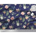 thumbnail image 2 of Soimoi Blue Cotton Poplin Fabric Rose Flower Watercolor Printed Craft Fabric by the Yard 42 Inch Wide, 2 of 3