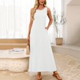 thumbnail image 4 of Uootdi Robes Maxi pour Femmes Col Rond Sans Manches Robes Amples avec Poches Décontractées Longues Robes d'Été pour la Plage Cadeau, 4 of 8