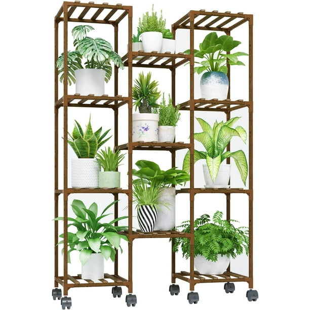 Bamworld Plant Stand with Wheels Indoor Outdoor Plant Shelves Indoor