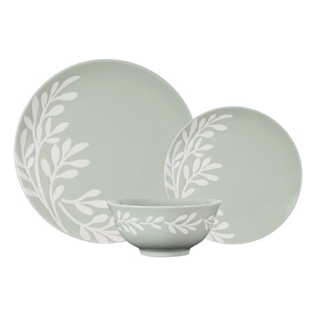 MAINSTAYS EMELIE 12-PIECE STONEWARE DINNERWARE SET GREEN