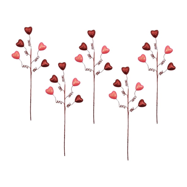 Corazones artificiales para San Valentín, ramas florales, púas florales artificiales 5 piezas