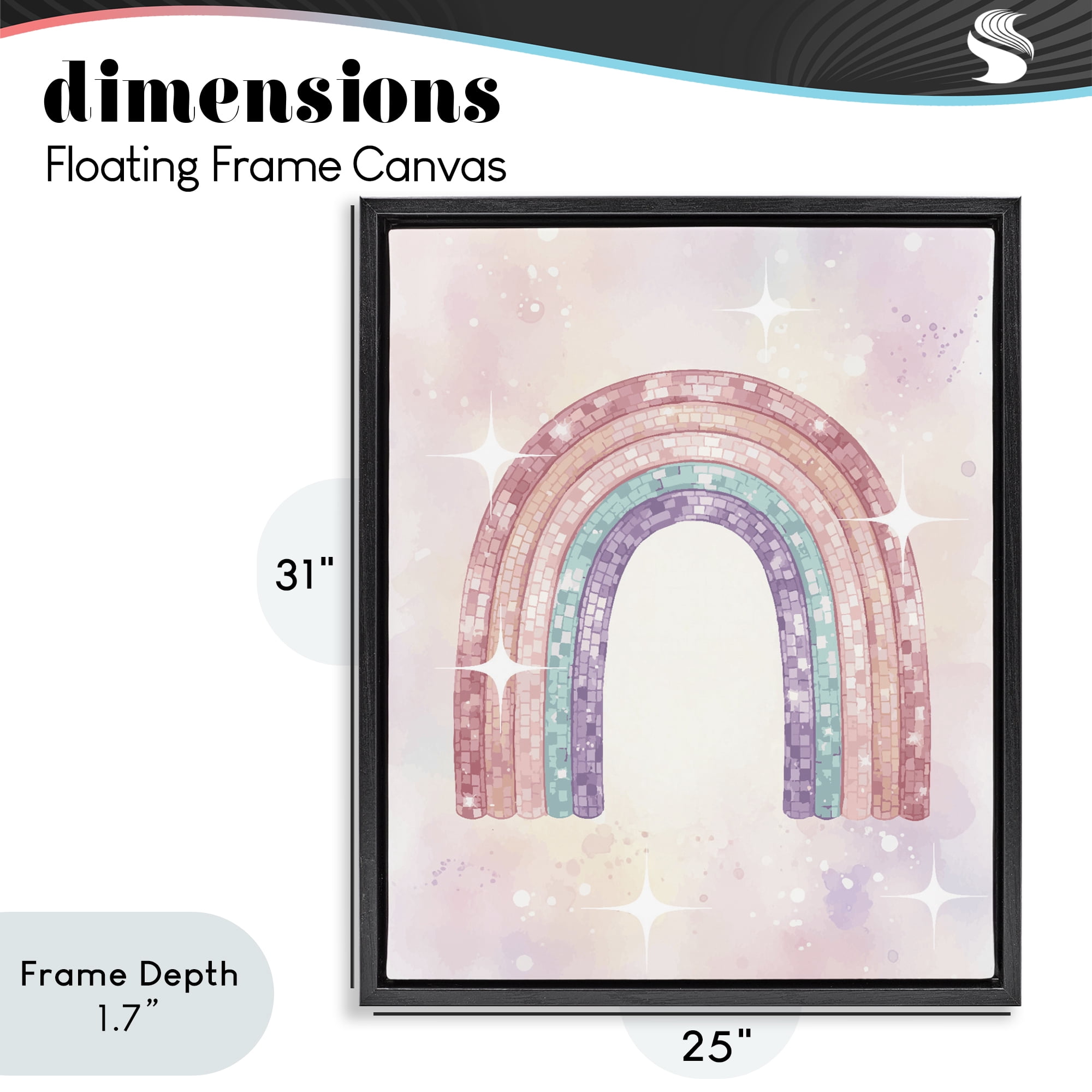 Stupell Industries Pastel Disco Rainbow Sparkles Black Framed Floater Canvas Wall Art, design by Lil' Rue