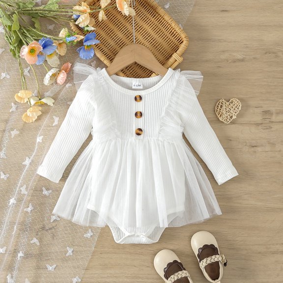 HUITKMM Bodysuit for Baby Girl Baby Girls Solid Long Sleeve Dress Romper Bodysuit Outfits Clothes 12-18 Months