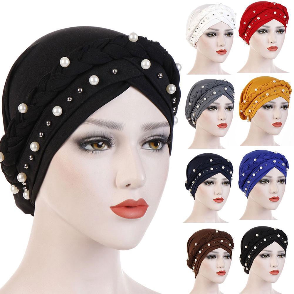 Muslim Women Hijab Turban Hat Cap Head Wrap Lady Pearl Bonnet Q5R1