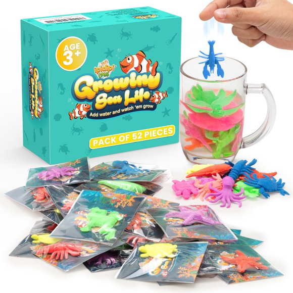 Ipidipi Toys Juguetes de criaturas marinas que crecen en agua para niños - Favores de fiesta con temática del océano Rellenos de calcetines navideños Premios para el aula Animales marinos mágicos para