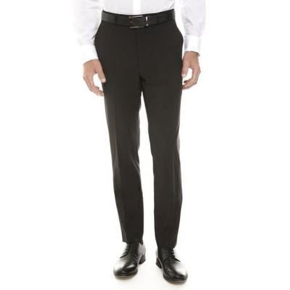 Calvin Klein Mens Skinny fit Dress Pants 31 / 30 Black Solid Stretch Wool