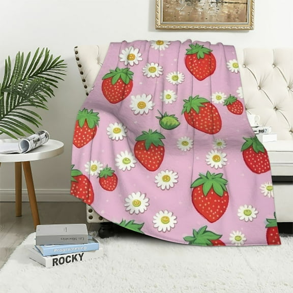ARISTURING Strawberry Throw Blanket Soft All Seasons Cozy Warm Lightweight Fruit Blankets for Home Office Outside Travel