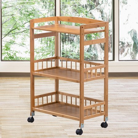 ToppiJoy 3-Tier Rolling Carts, Mobile Rolling Bar Serving Cart with 4 Wheel, Kitchen Island Beverage Cart for Kitchen, Dining Room