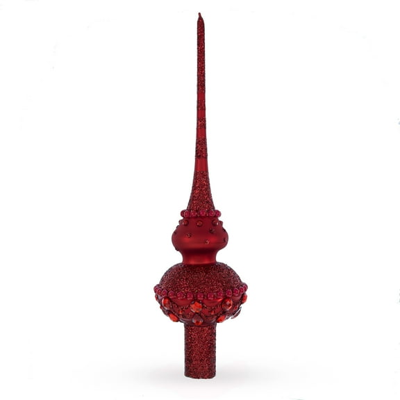 Dimensional Red Jewels Chandelier on Red Glass Christmas Tree Topper 11 Inches