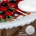 thumbnail image 3 of Christmas Round Tablecloth, Fitted Table Cover with Elastic for 36"-44" Round Tables, Xmas Snowman Snowflakes Pine Trees Red Plaid Table Cloth Outdoor Indoor Dinning Party Waterproof Tablecloths, 3 of 7