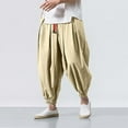 thumbnail image 2 of ohmzyzo Mens Hip Hop Harem Pants Fashion Solid Color Oversized Tapered Pants Casual Comfy Elastic Drawstring Baggy Trouser Khaki Khaki, 2 of 3