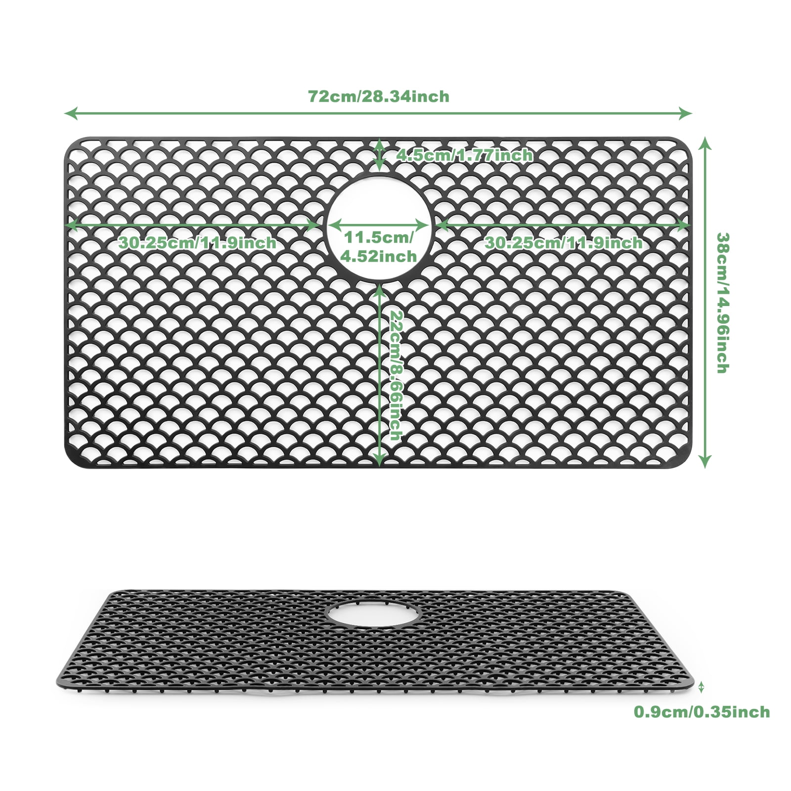 Sink Protectors for Kitchen Sink - Large 28.4"x 15" with Rear Drain Hole Heat Resistant Easy Clean Non-slip Silicone Drying Kitchen Sink Mat for Bottom of Kitchen Sink Stainless Steel(Black)-72x38CM