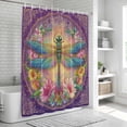 thumbnail image 5 of Purple Dragonfly Flower Bathroom Shower Curtains with Hooks, Watercolor Green Purple Dragonfly Floral Leaf Waterproof Fabric Washable Shower Curtain for Home Hotel Bathtub Decor 54x78 Inch, 5 of 9
