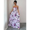 thumbnail image 5 of Multicolor 2 Floral Print Strapless Ruched Waist A-Line Maxi Dress For Women, 5 of 6