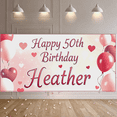 thumbnail image 6 of Pink Themed Heart Balloon Design Happy 50th Birthday Banner for Heather Party Supplies Birthday Decoration Photography Props Backdrop Background Decorations, 6 of 7