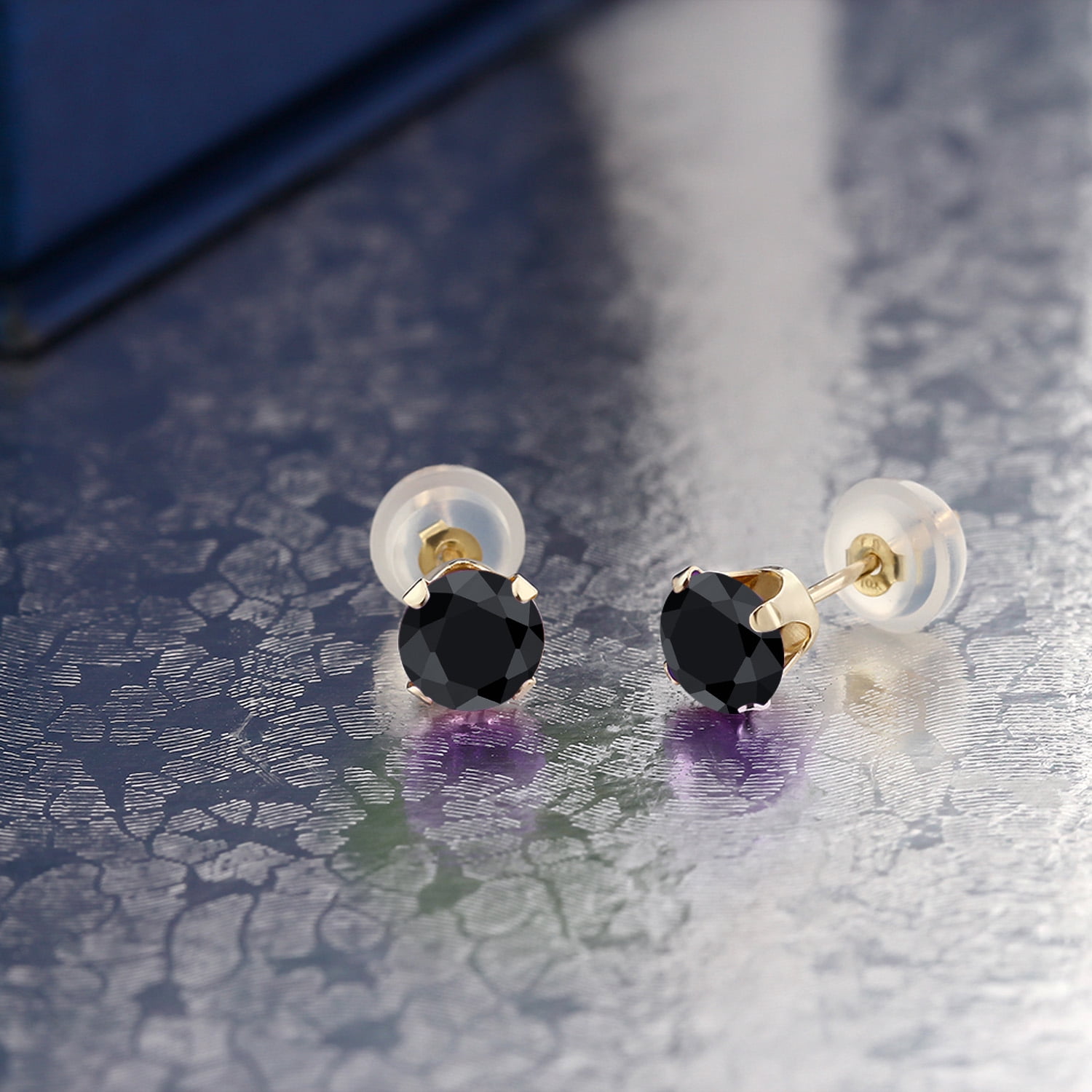 Gem Stone King 1.38 Ct Round 5mm Black Sapphire 10K Yellow Gold Stud Earrings for Women Men