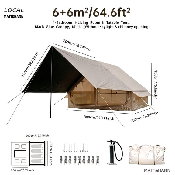 L71090923192 Camping Tent With Awning, 4-6 Person Large Inflatable Tent, L71090923192