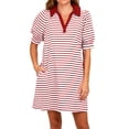 thumbnail image 2 of Stripe Printing Women Short Sleeve V Neck Casual Mini Shirt Dresss, 2 of 5