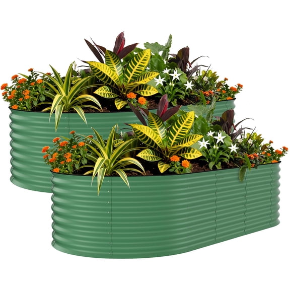2 Pack Galvanized Raised Garden Beds - 8x4x2ft Planter Box for Vegetables, Flowers, Rust-Resistant Garden Box, Easy Assembly Raised Beds, Durable Planters for Outdoor Plants, Green