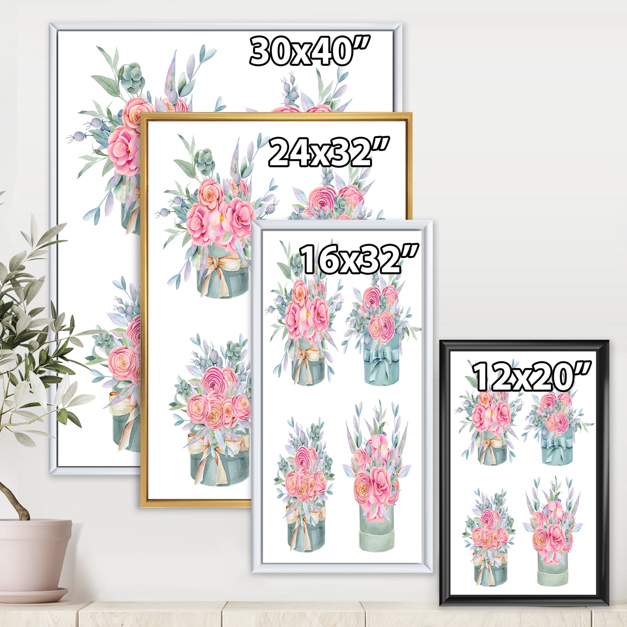 Designart 'Bouquets Collection of Pink Roses' Farmhouse Framed Canvas Wall Art Print