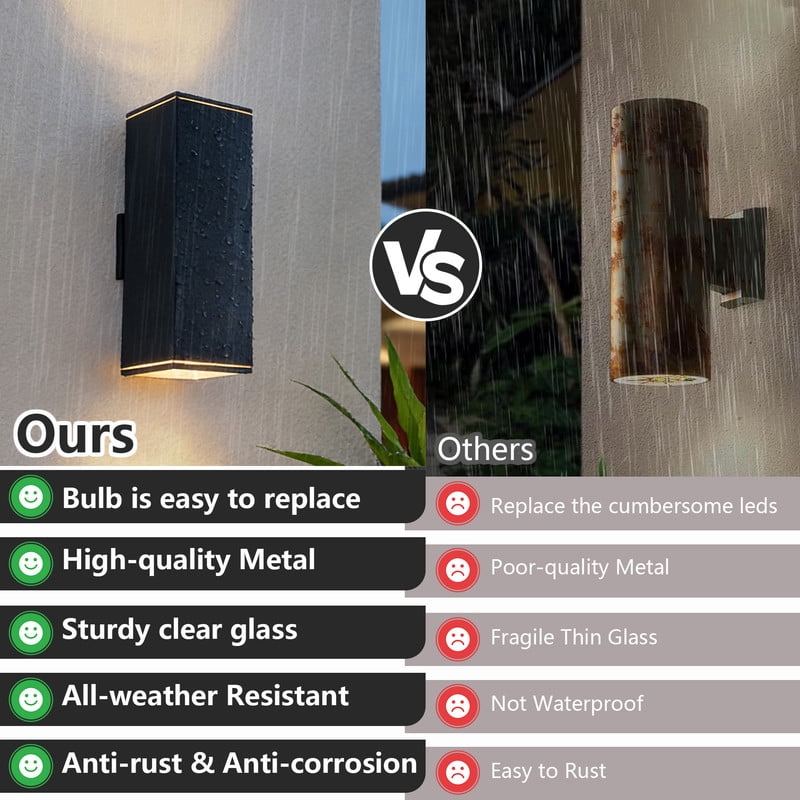 TICOZE 18 Inch Modern Outdoor Porch Light 2 Pack Matte Black Outdoor Wall Lights Large Rectangular Tube Up Down Light Waterproof Outdoor Wall Sconce Patio Light Fixture for Garage (No Bulb Included)
