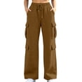 thumbnail image 3 of Zynoxe Women's Cargo Sweatpants Elastic Waist Drawstring Sweatpants for Women Loose Solid Color Wide Leg Pants Trendy Streetwear Casual Trousers with Mulit Pockets XL, 3 of 7