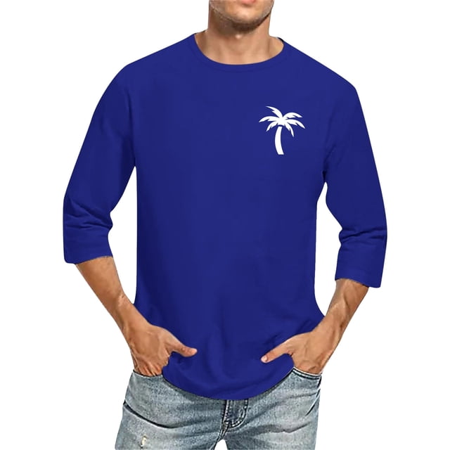 T-Shirts Male 3/4 Sleeve Comfortable Crewneck Graduated Color Fit Tee Mens Summer Shirts Blue M