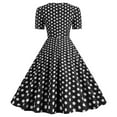 thumbnail image 4 of Hueook Dresses for Women Women's Round Neck Short Sleeved Plaid Printed Waistband Large Dress Black S, 4 of 7