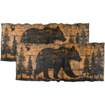 Retro Bear Rod Pocket Window Curtain Valance Rustic Woodland Wild Animal Farmhouse Wooden Board Window Valance for Bedroom Bathroom Living Room Dining Room Valances Set 54 by 18 in, 2 Panel