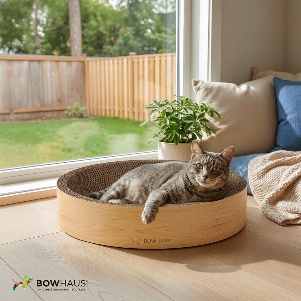 CAPHAUS Cat Scratch Bowl, Reversible Cardboard Round Cat Scratcher Bed for Indoor Cats, Durable Circle Cat Scratcher, Cardboard Scratch Pad Lounge, Furniture Protector
