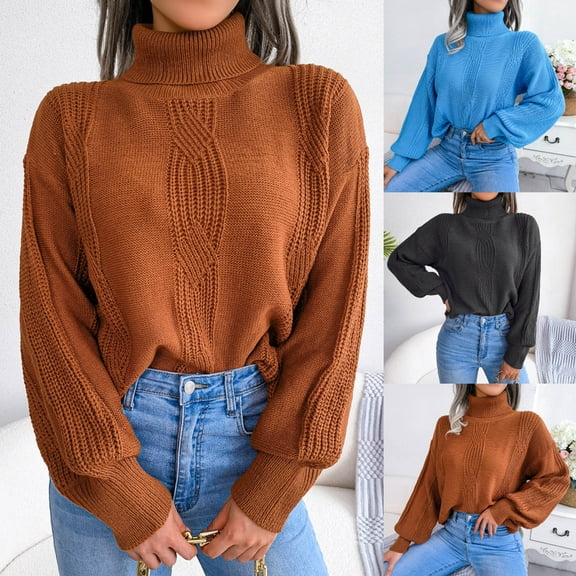 HAPIMO Women's Long Sleeve Sweater Casual Turtleneck Chunky Knit Loose Fit Oversized Pullover Winter Solid Jumper Tops Teen Girls Clothes Black M