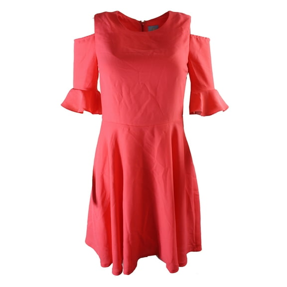 Cece Womens Coral Ruffled Cold-Shoulder Fit & Flare Dress 0