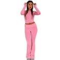 thumbnail image 3 of ZZwxWA Women Two Piece Lounge Sets Outfit Slim Fit Long Sleeve Crop Top and Low Rise Flared Pants 2 Piece Workout Yoga Sets, 3 of 6