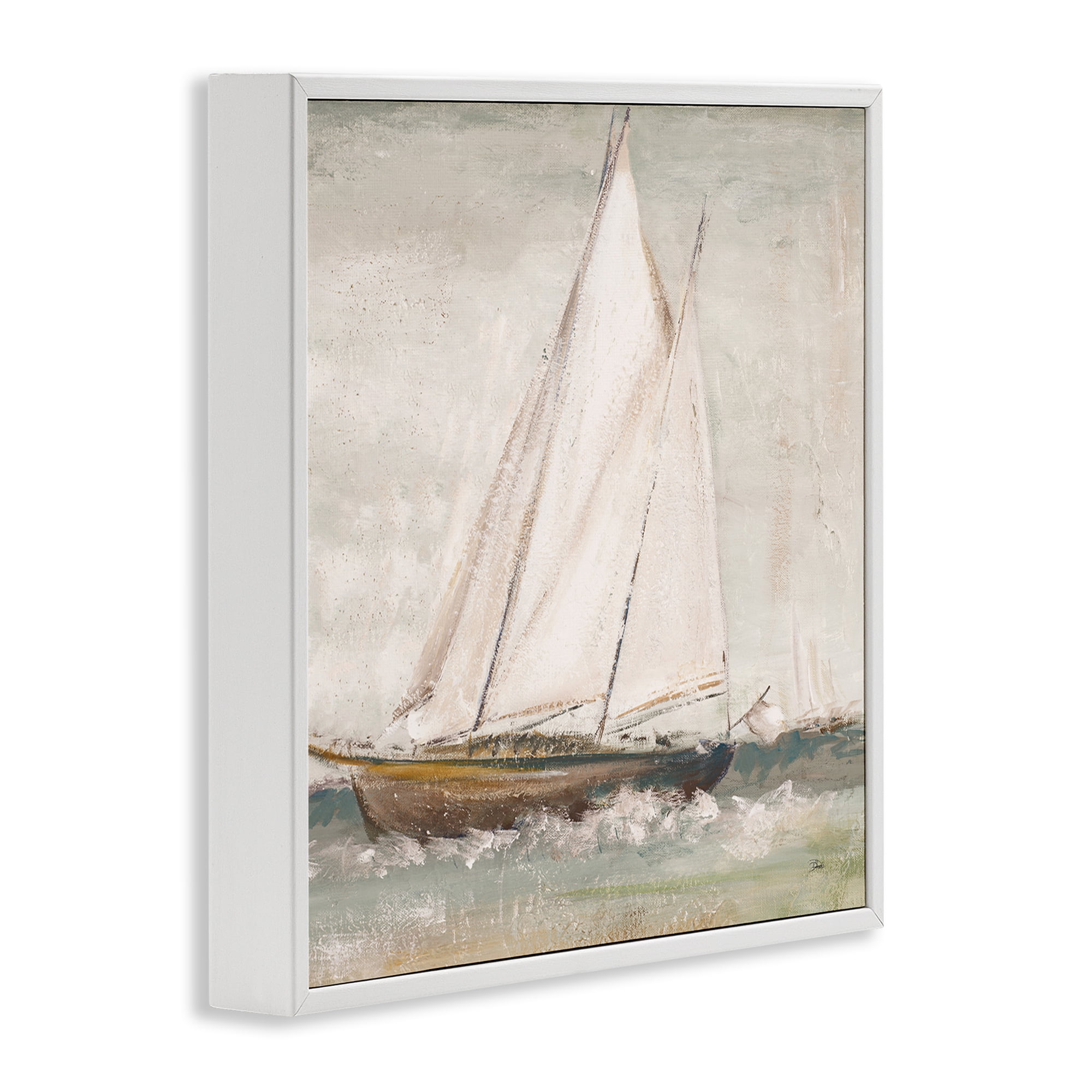 Stupell Industries Traditional Sailboat Splash Transportation Painting White Framed Art Print Wall Art, 17 x 17