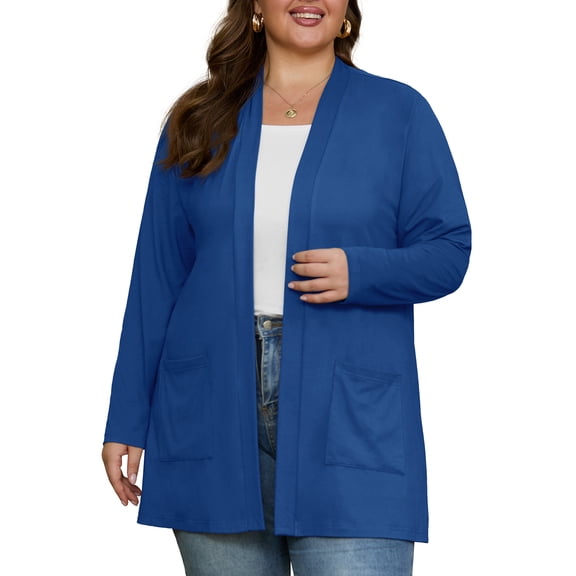Cueply Plus Size Lightweight Cardigan for Women Long Sleeve Open Front Casual Cover Up with Pockets Soft Draped Layering Jacket 1X-4X