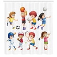 thumbnail image 3 of Kids Sports Shower Curtain, Children Playing Soccer Baseball Basketball Volleyball Golf Tennis Hobby Theme, Fabric Bathroom Set with Hooks, 69W X 84L Inches Extra Long, Multicolor, by Ambesonne, 3 of 3