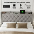 thumbnail image 4 of iPormis King Size Bed Frame with Lift Up Storage & Charging Station, Button Tufted Wingback Upholstered Headboard, Wooden Slats Support, No Box Spring Needed, Noise Free,Light Gray, 4 of 7